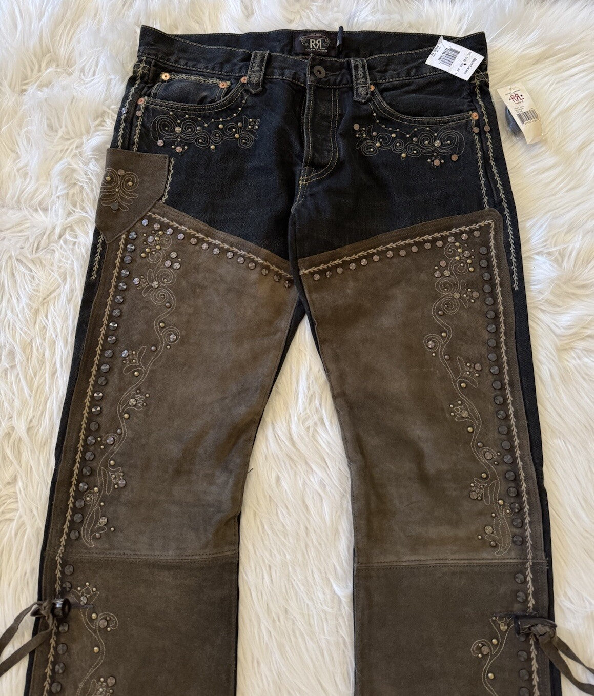 RRL Double RL Ralph Lauren New Studded Suede Denim Jeans Western 34