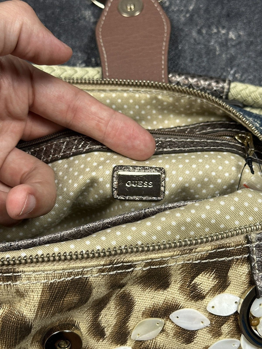 NEW Vintage Y2K Guess Leopard Pattern Denim Baguette Mini Handle Bag Women's