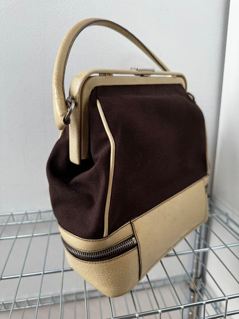 Prada Archive Vintage Y2K Bag 2000s Leather Shoulder Pu Brown Beige Silver Used