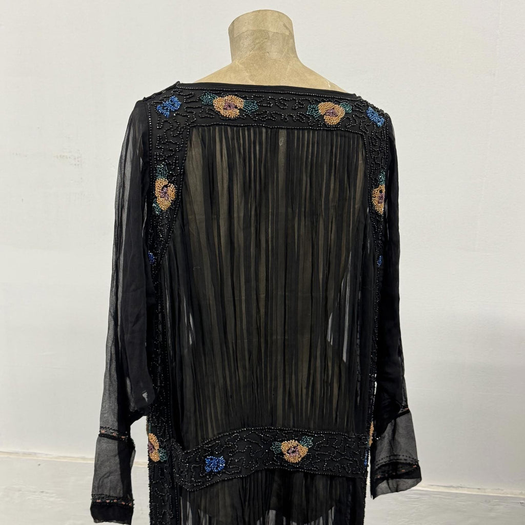 Pristine Vintage Antique 20s Beaded Black Silk Flapper Dress