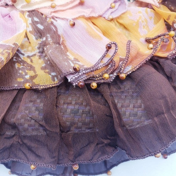 Mary Frances Beaded Tulle Ruffle Wicker Shoulder Bag Mother of Pearl Earthtones