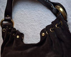 Francesco Biasia Brown Leather and Suede Medium Shoulder Bag with Tassels