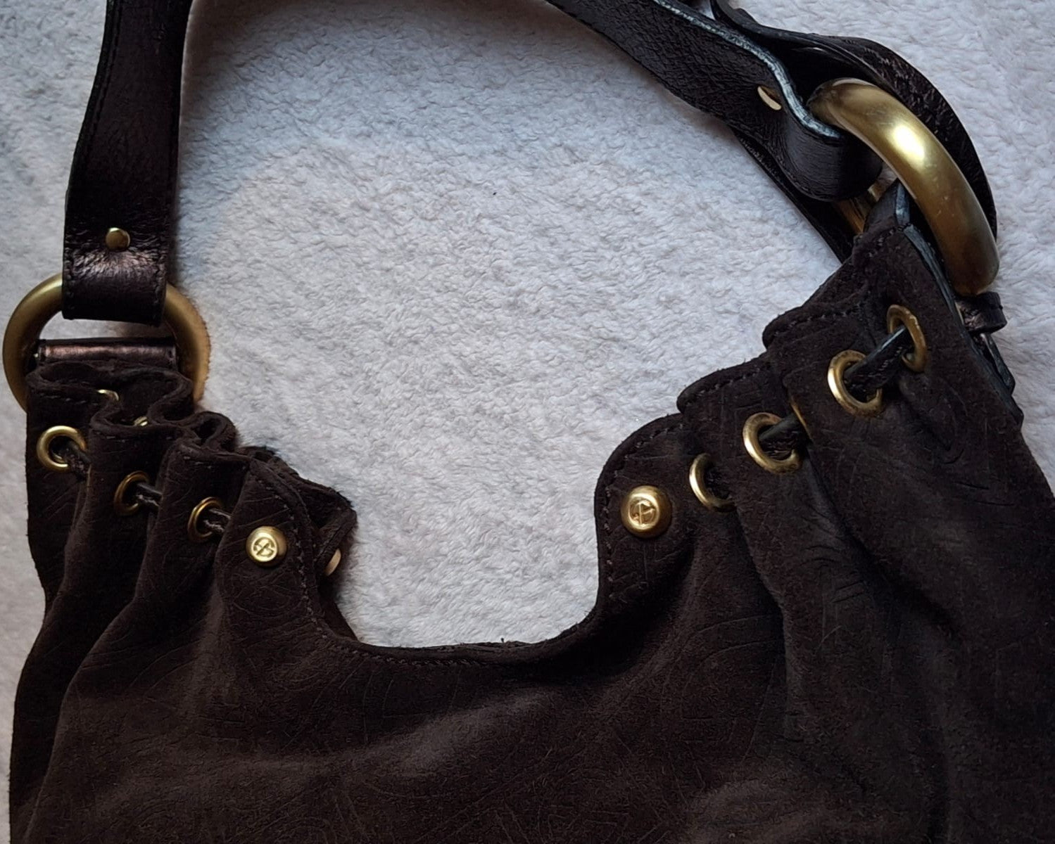 Francesco Biasia Brown Leather and Suede Medium Shoulder Bag with Tassels