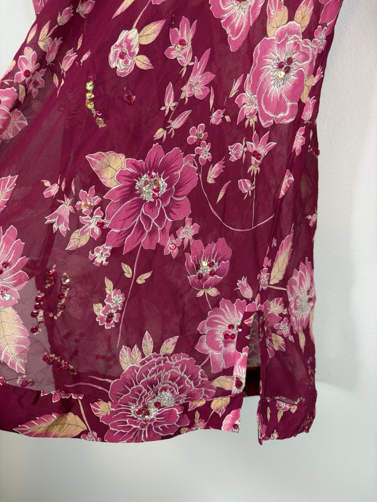Vtg Y2K Victoria’s Secret Pink Label Silk Babydoll Dress Sz M Lace Floral Sequin