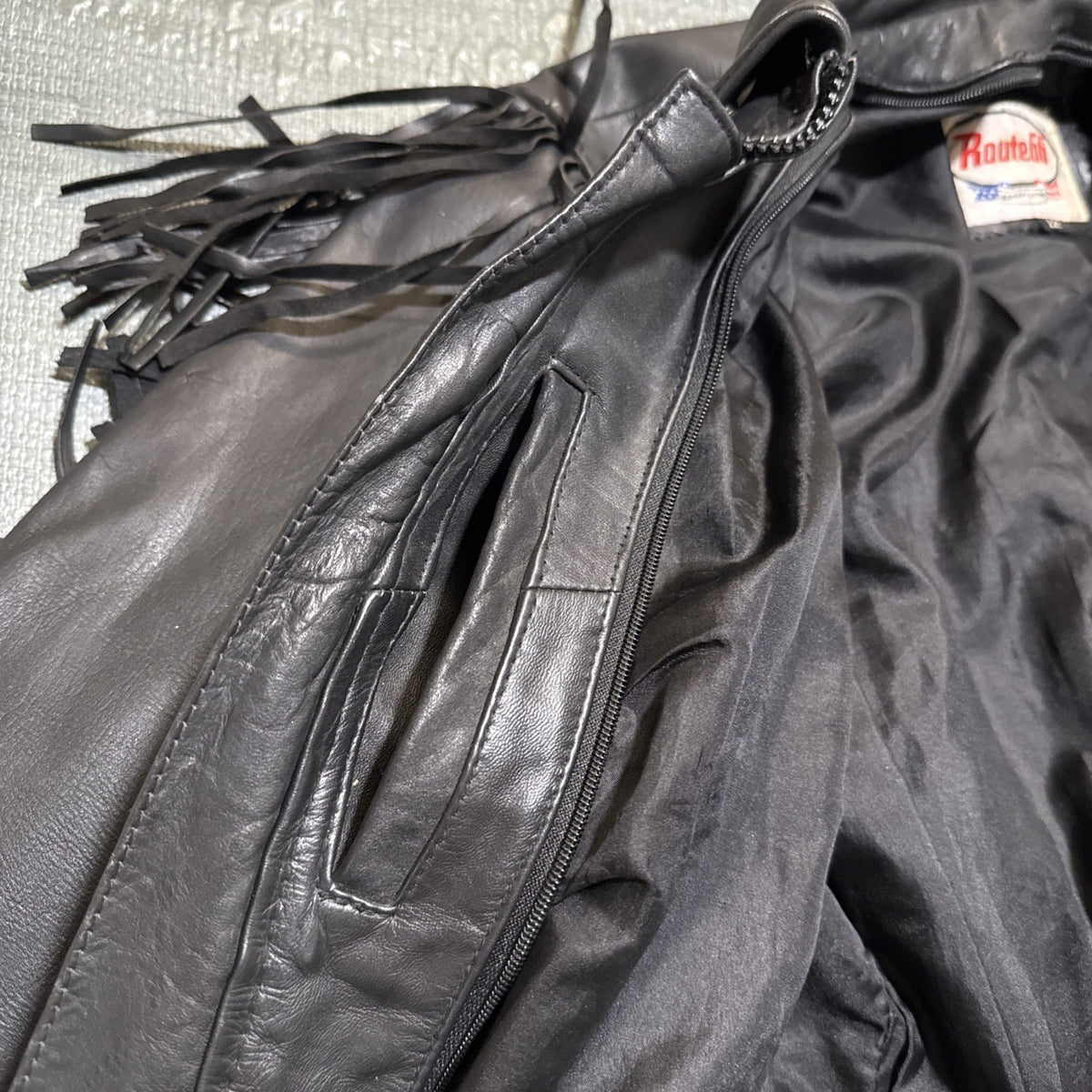 Vintage Route 66 Jacket Leather Fringe Front Zip Black Womens 12 Biker Rodeo