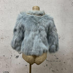 Vintage Y2K Beaded Ice-Blue Fox Fur Cropped Jacket