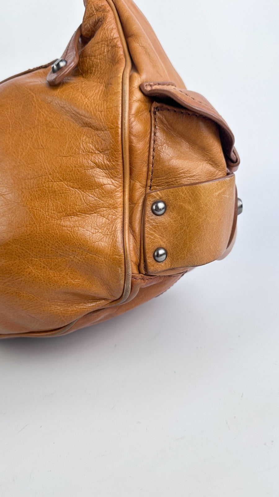 Francesco Biasia Tan Brown Leather Hobo Shoulder Bag Y2K