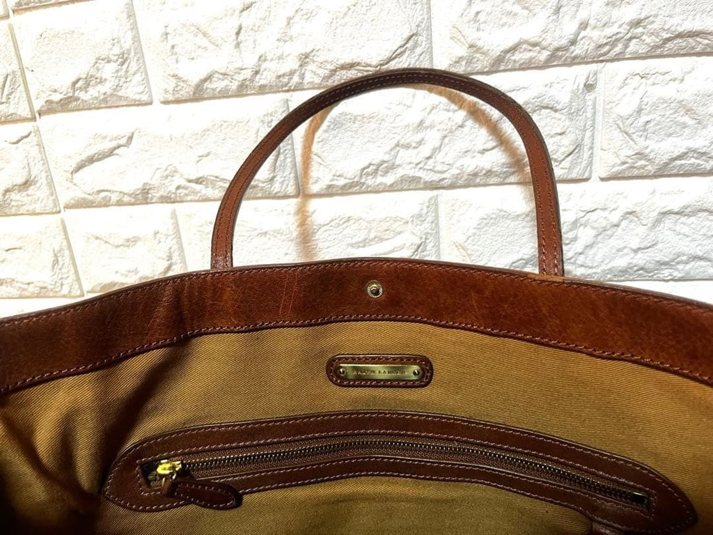 Polo Ralph Lauren Vintage Big Pony Embossed Leather Tote Bag Brown Large
