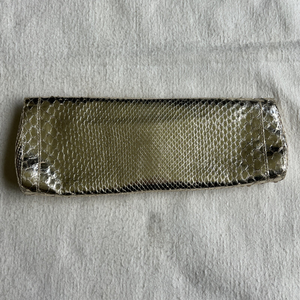 Nancy Gonzalez Clutch Gold Snakeskin Exotic Leather Envelope Evening Bag