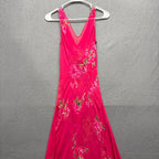 Vintage Pink Floral Beaded Cowl Neck Maxi Dress