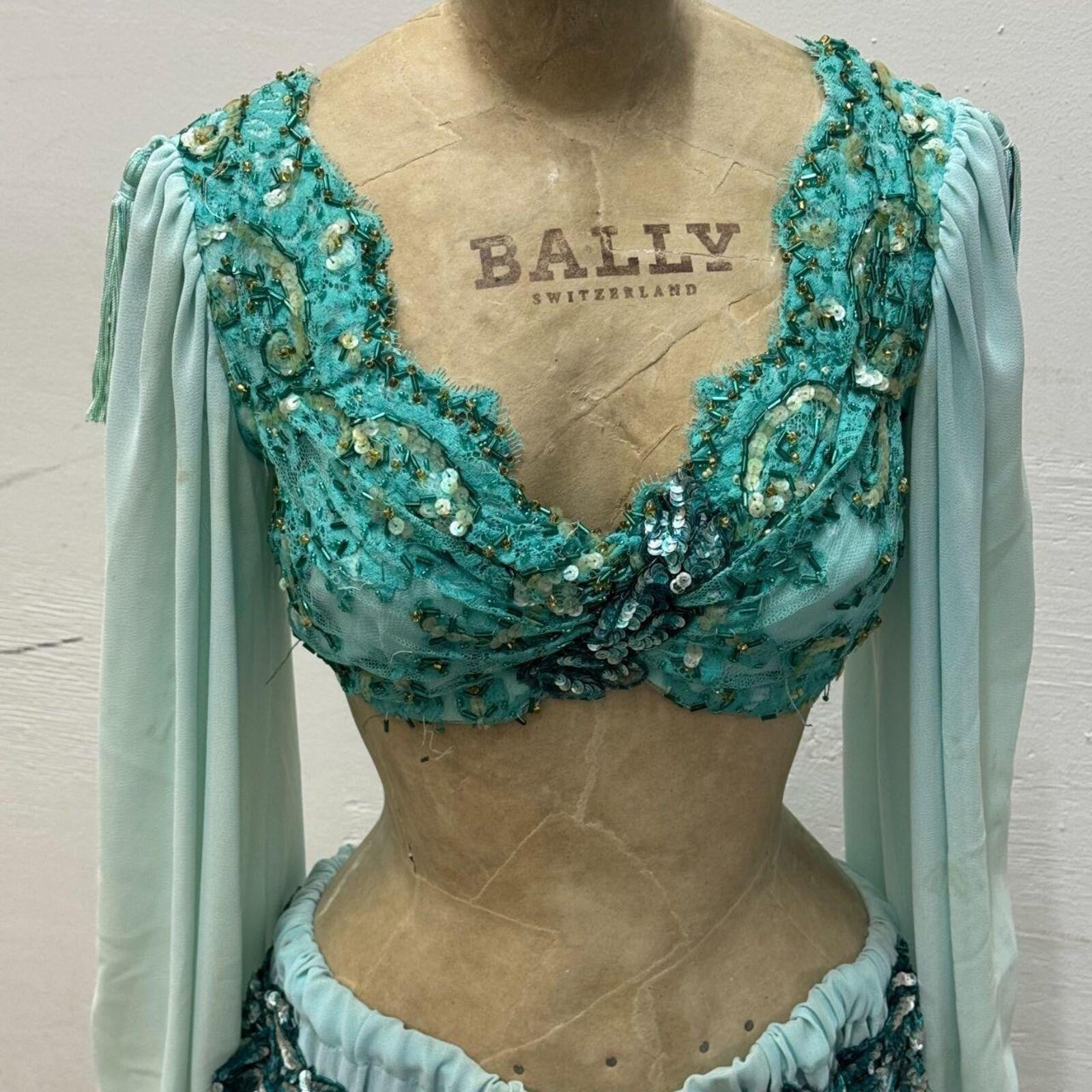 Vintage 1960s-1970s Aqua Beaded and Sequined Two-Piece Set Size S