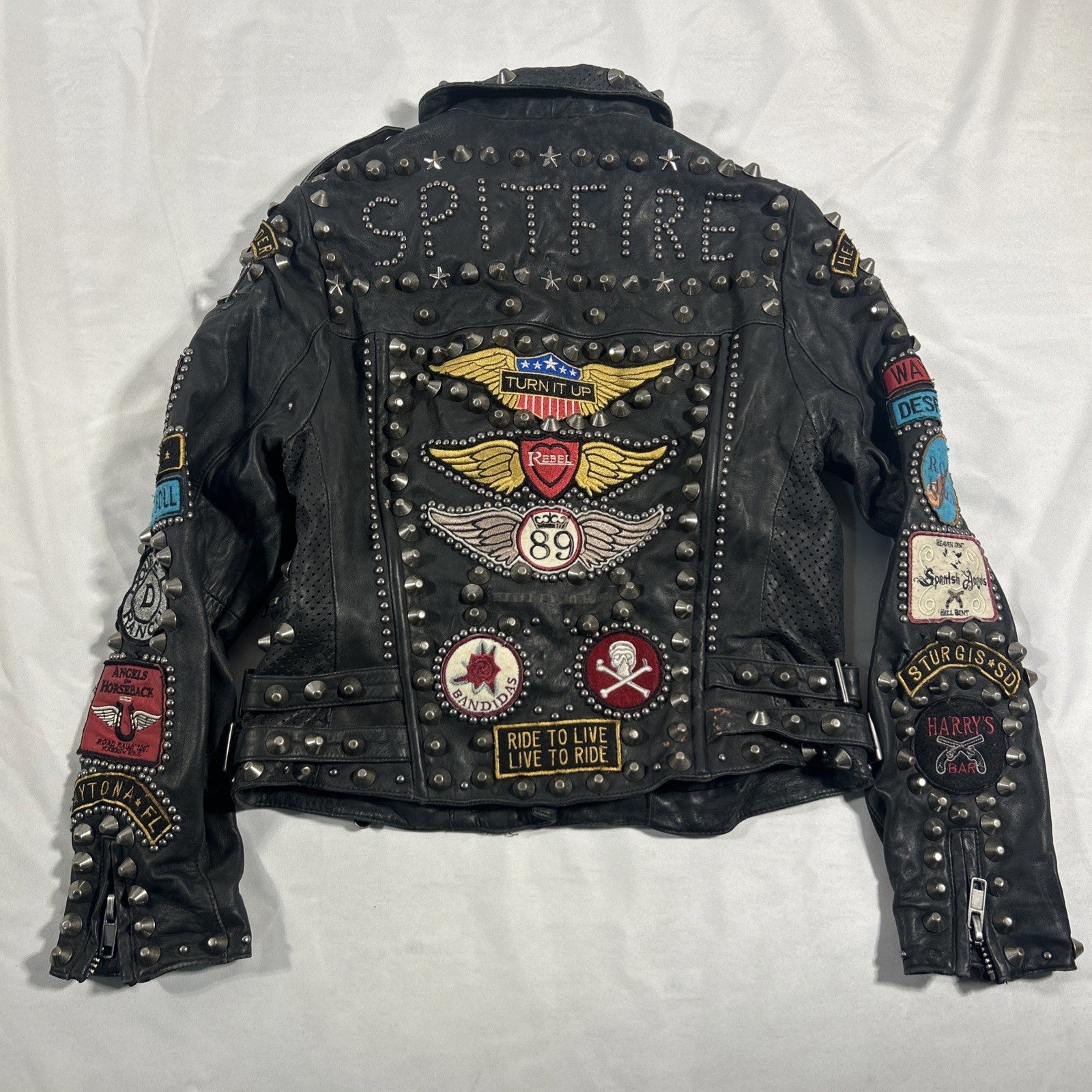 Double D Ranch Angels on Horseback Biker Jacket Black Leather Medium