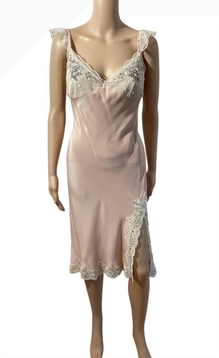 BLUMARINE S/S 2004 EMBELLISHED LACE TRIM DRESS SZ 44