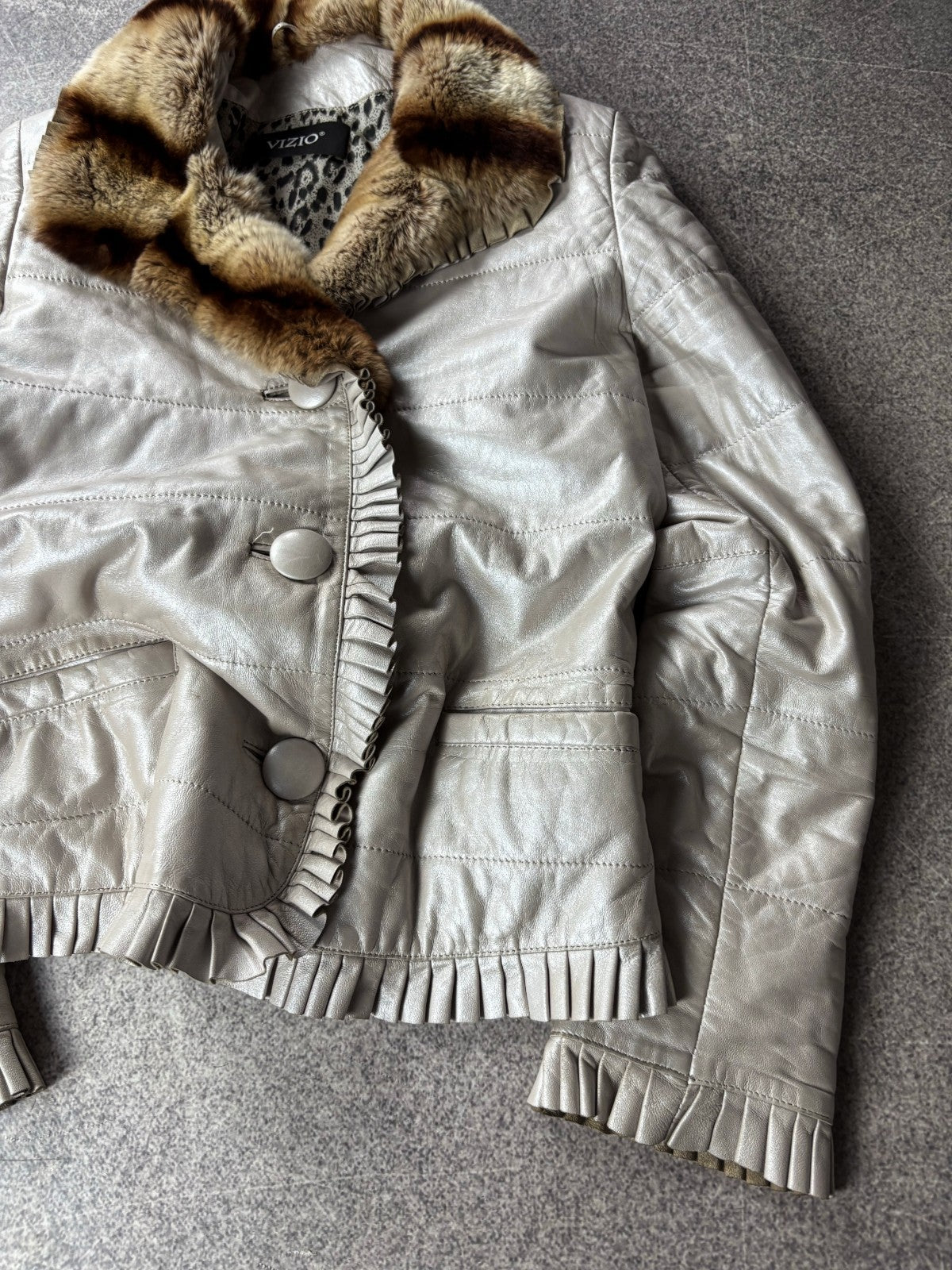 Vizio Lambskin Leather Jacket with Fur Collar Y2K