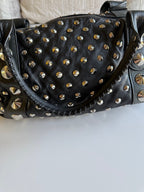 BE&D The Garbo Black Lambskin Leather Studded Bell-Shaped Satchel