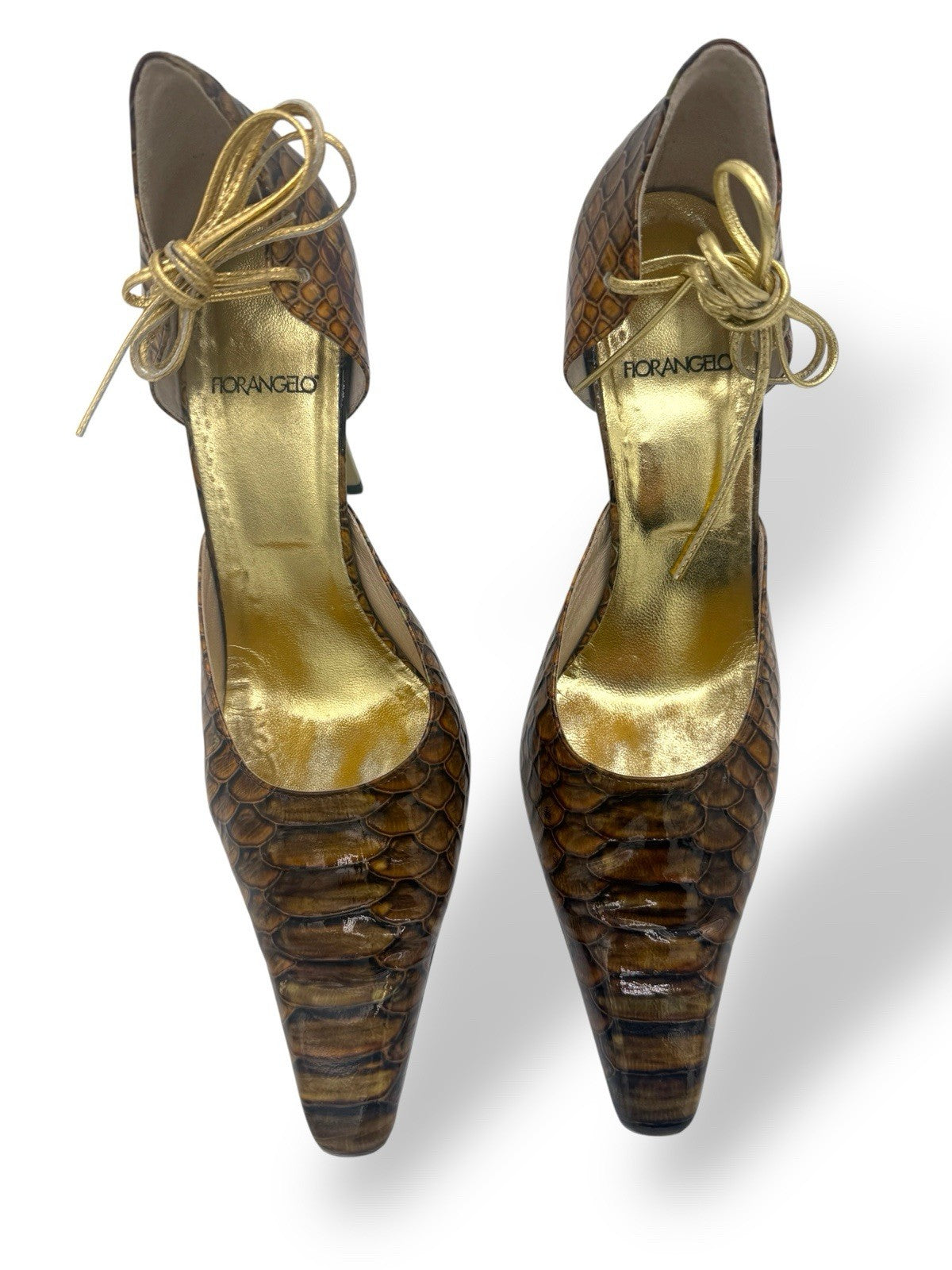 Fiorangelo Vintage Handcrafted Leather Embossed Reptile Heels Italy Size 38