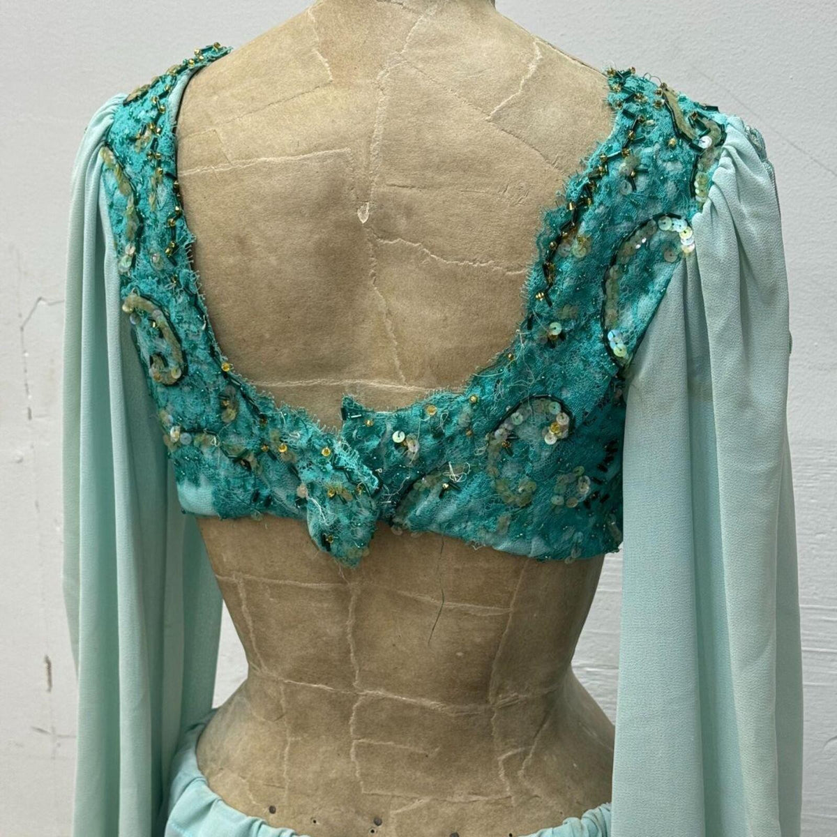 Vintage 1960s-1970s Aqua Beaded and Sequined Two-Piece Set Size S
