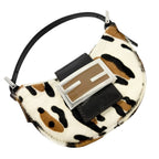 FENDI Vintage Logo Leopard Pony Calf Hair Micro Croissant Handbag Bag White