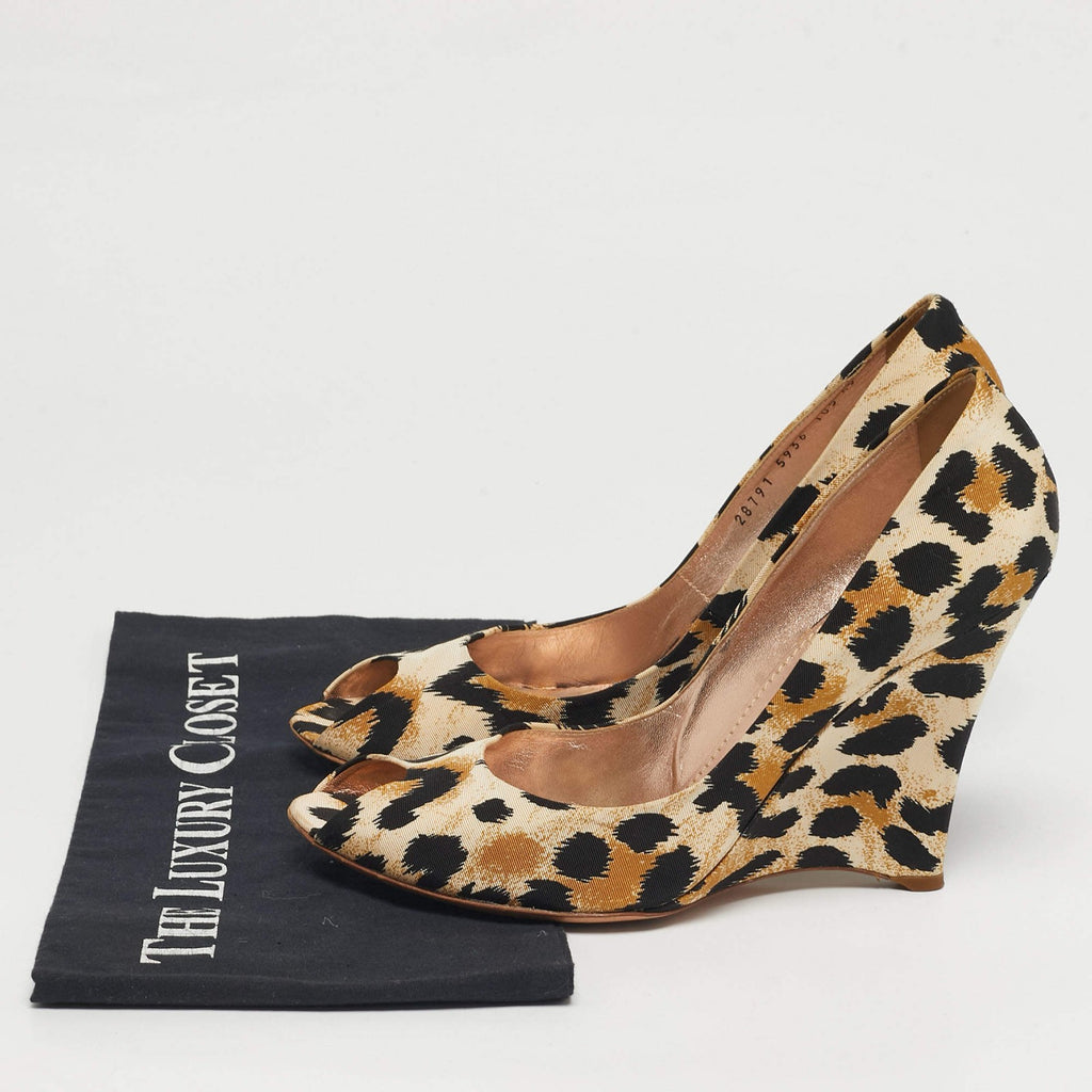 Casadei Tricolor Canvas Wedge Peep Toe Pumps - EU 40 / US 10 / UK 7