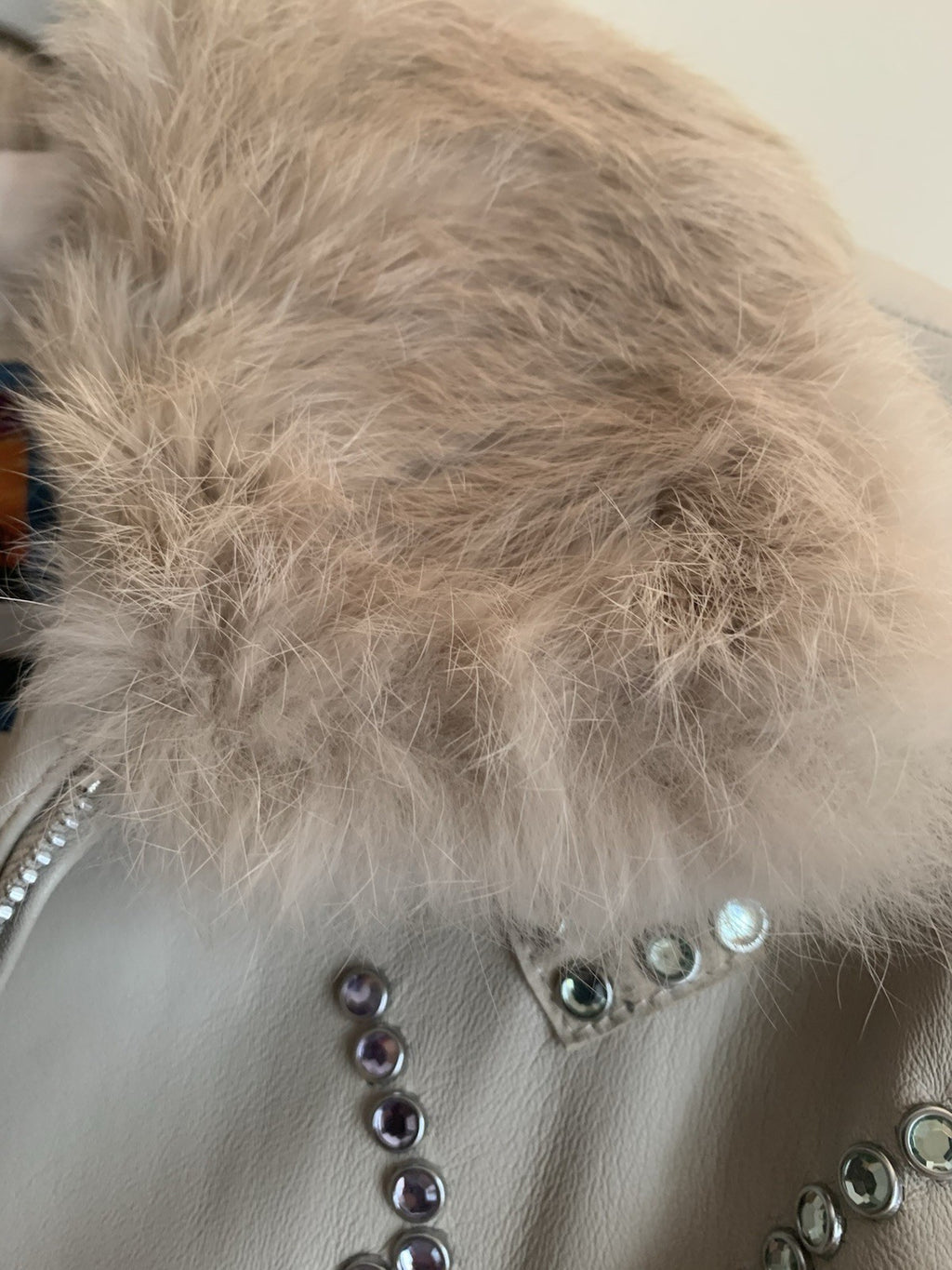 Cripple Creek Bedazzled Leather Jacket Beige Large
