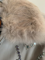 Cripple Creek Bedazzled Leather Jacket Beige Large
