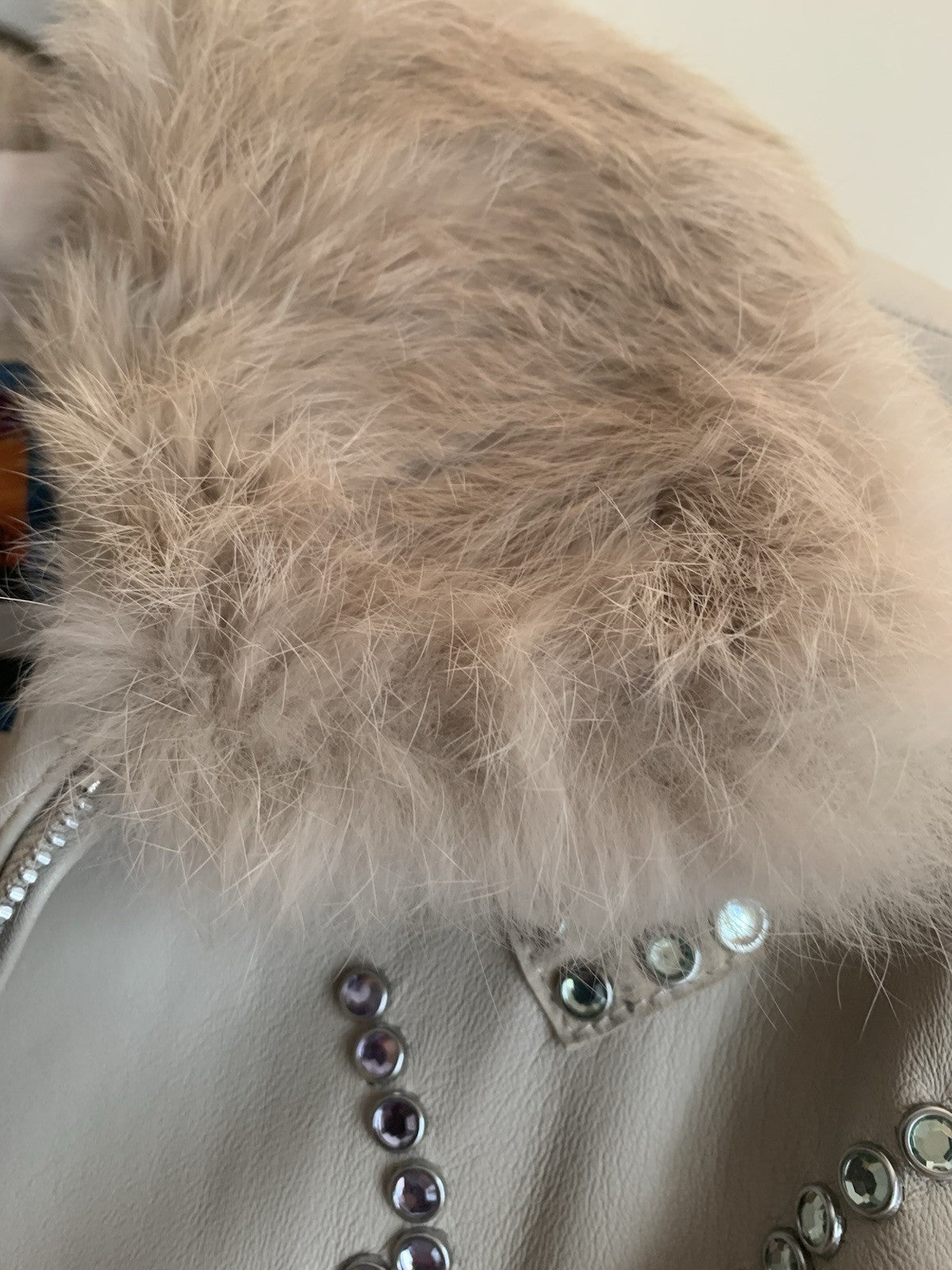Cripple Creek Bedazzled Leather Jacket Beige Large