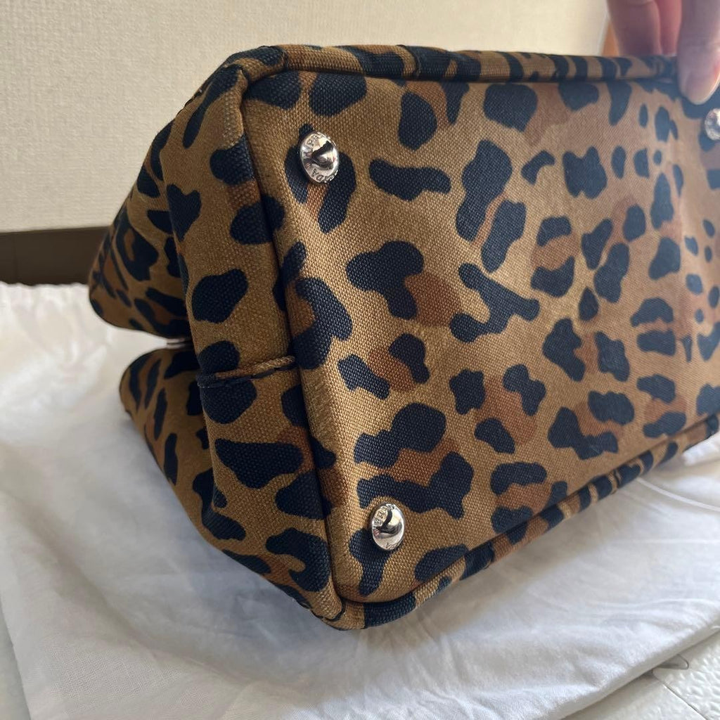 PRADA Canapa Leopard Print 2Way Tote Bag Brown Canvas USED from Japan #SA