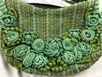 Isabella Fiore Green Crochet Floral Applique Shoulder Bag