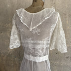 Antique Edwardian White Net Lace Dress Floral Lace Maxi Ruffle Bridal Vintage