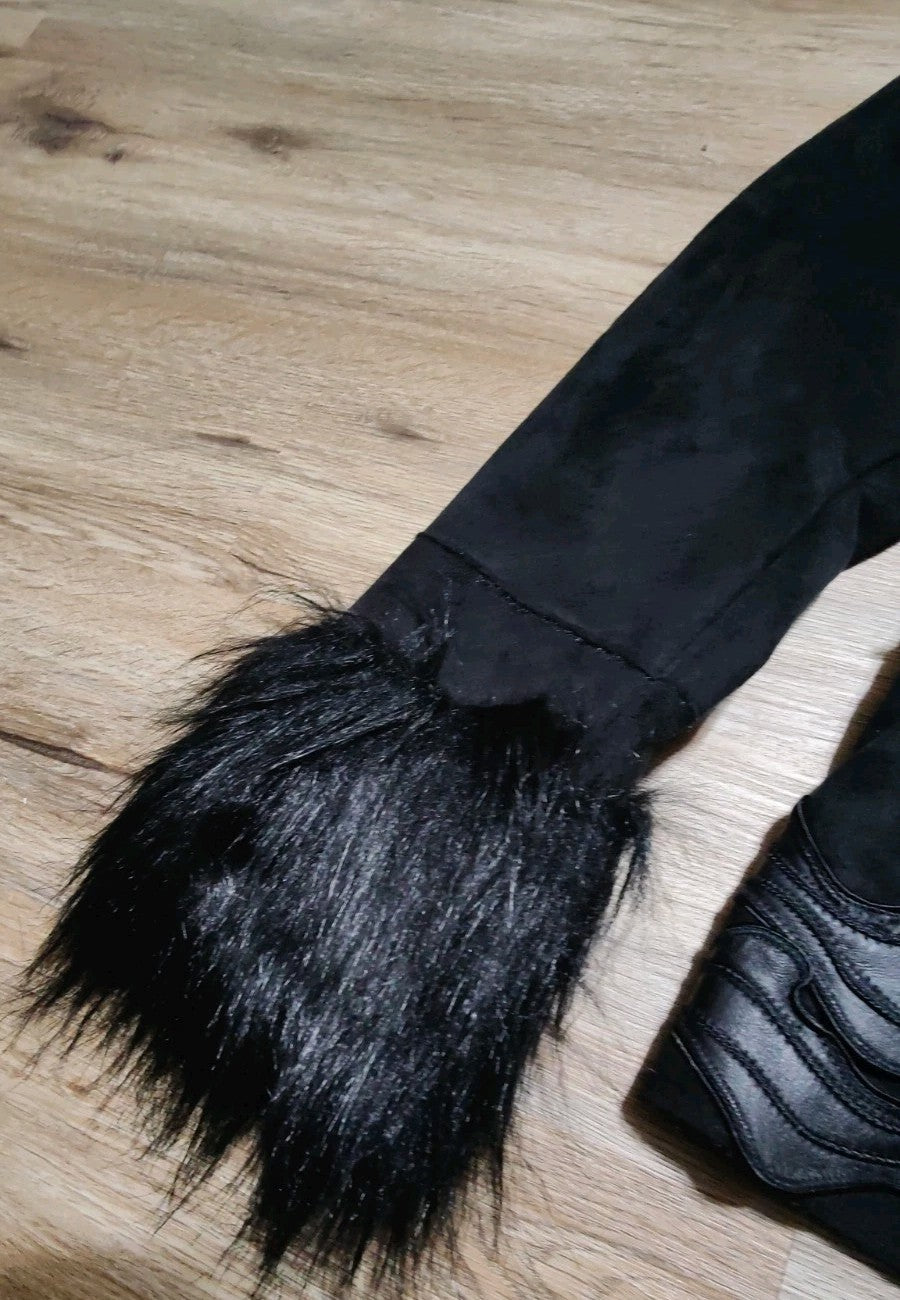 Caché Black Faux Fur Trim Leather Jacket Medium