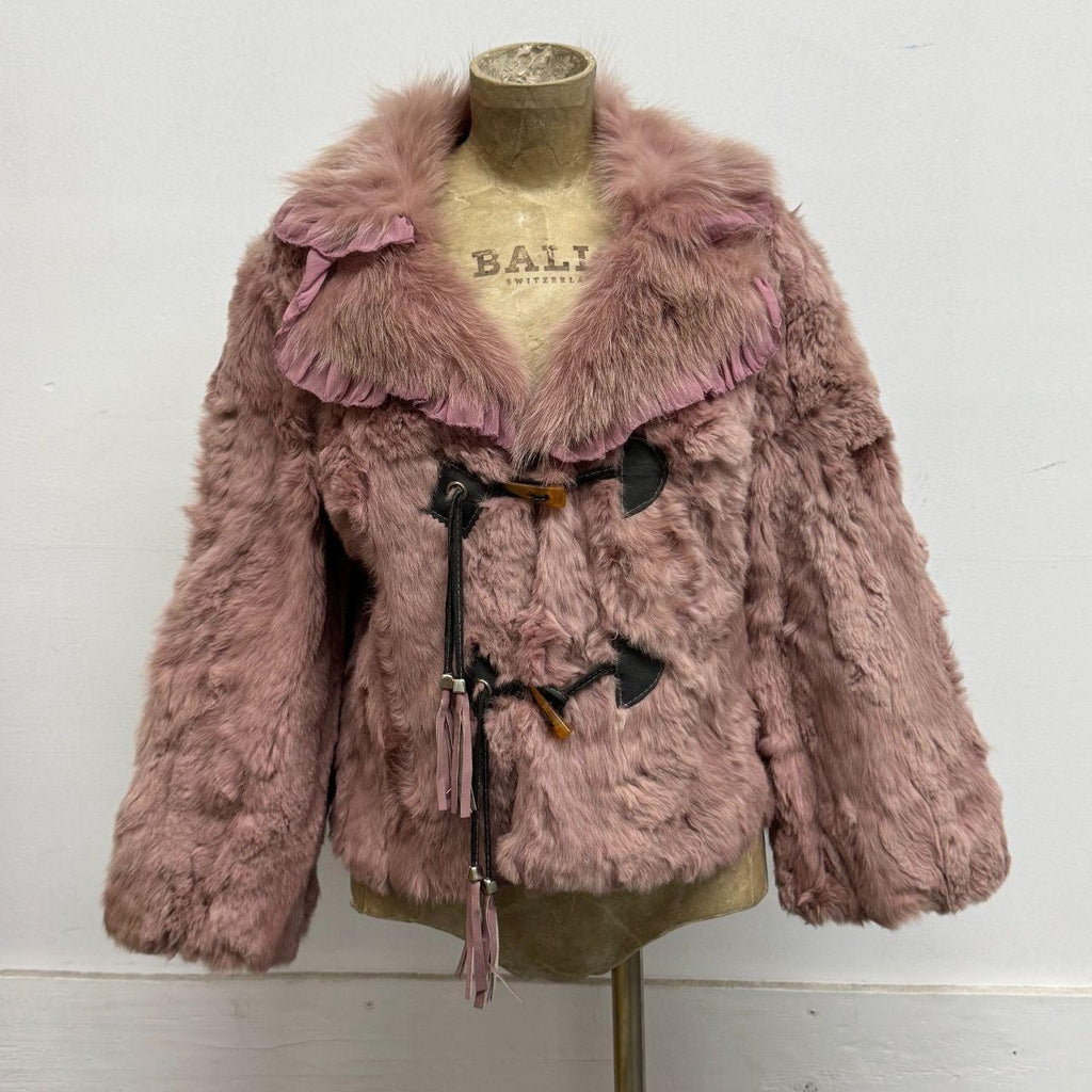 Vintage Y2K Pastel Pink Purple Rabbit & Fox Fur Y2K Jacket Coat