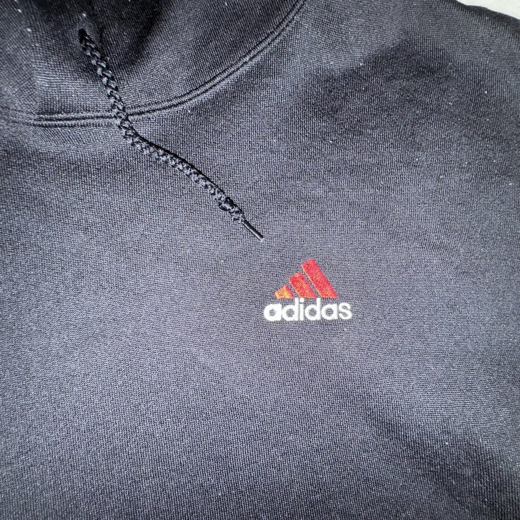 VTG 90s Adidas Hoodie Men Large Black Gold Stripes Athletic Pullover Made In USA