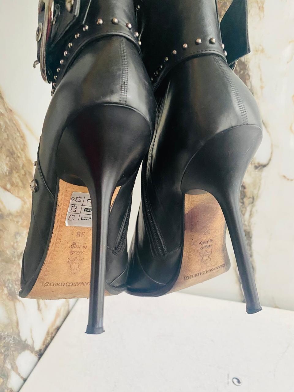 Gianmarco Lorenzi Women Boots  High Heels Black leather Italian Boots Size 38
