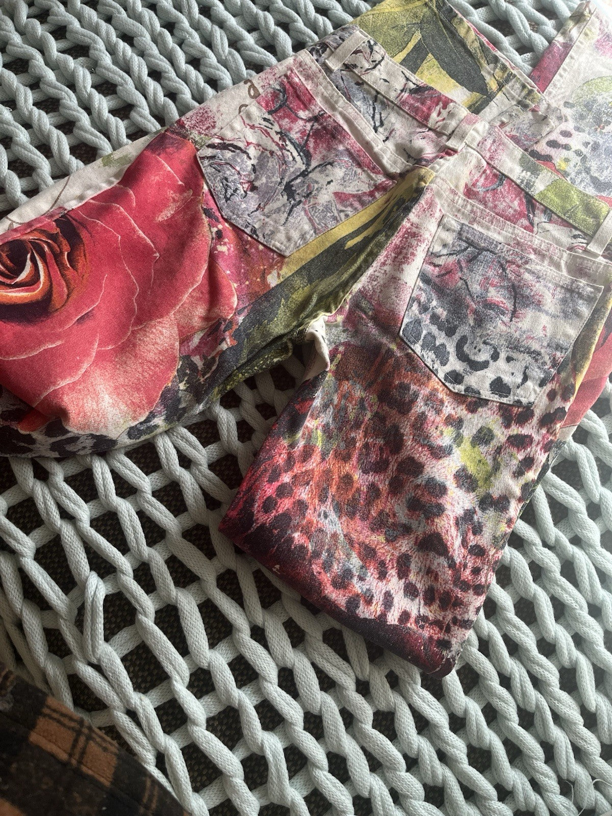Rare Find!! Roberto Cavalli Rose Leopard Graffiti Jeans Small