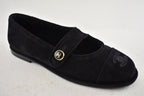 Chanel 25B Black Suede Shearling Fur Mary Jane Moccasin Ballet Loafer Flat 38