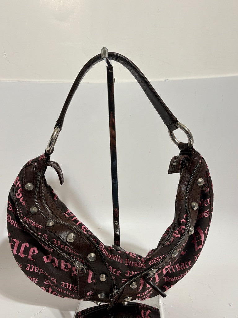 Versace Brown Embroidered Hobo Bag