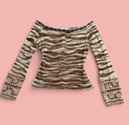 Blumarine SS2000 Zebra Sheer Mesh Coral Jewelled Fairy Top Small