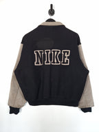 90's Nike Varsity Jacket Size Medium Oversized Black Grey Leather Wool Bomber