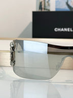 CHANEL Shield Sunglasses Gray Visor 5468 Authentic Logo CC Unisex