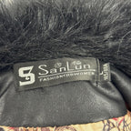Vintage Y2K Black Leather Quilted Jacket with Faux-Fur Trim