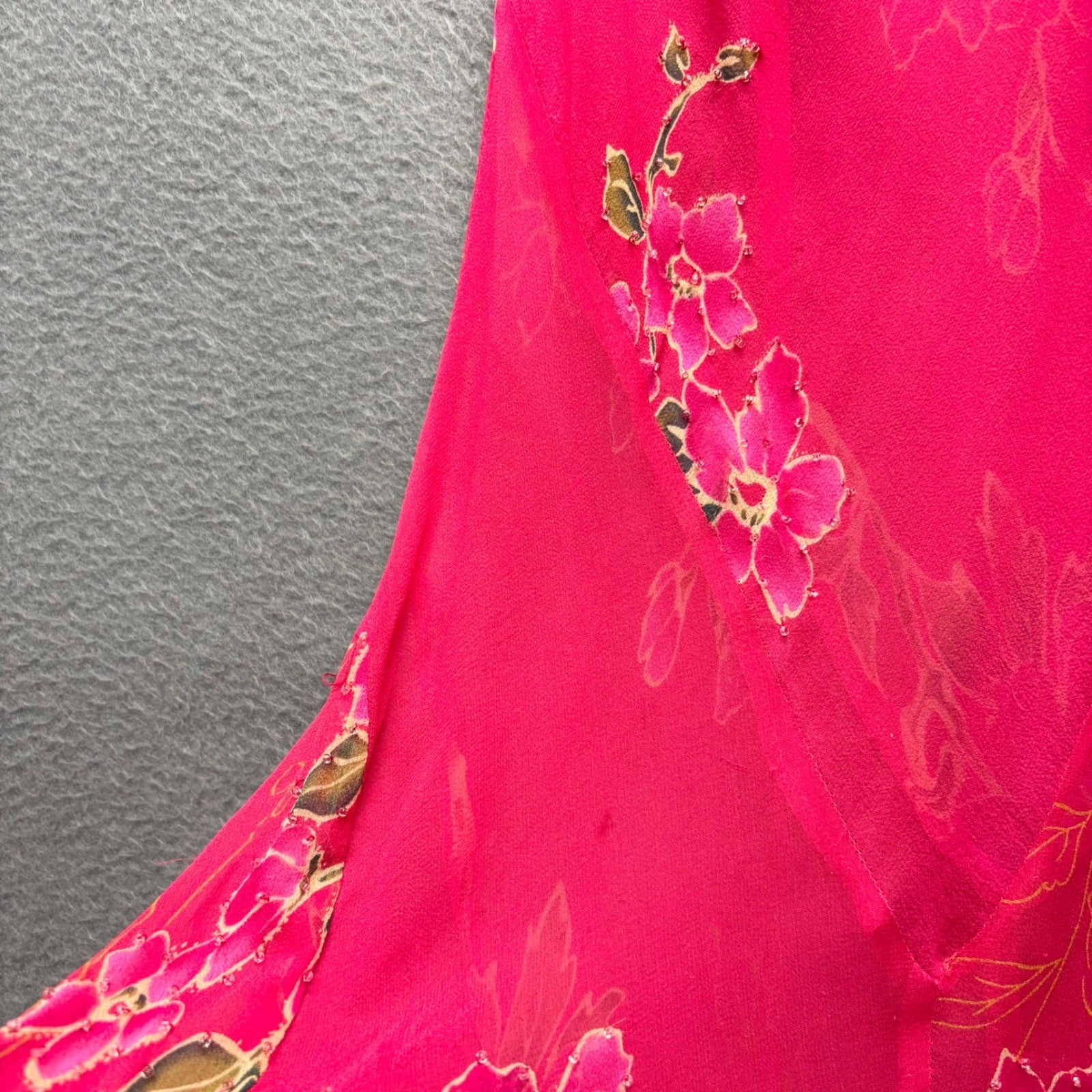 Vintage Pink Floral Beaded Cowl Neck Maxi Dress