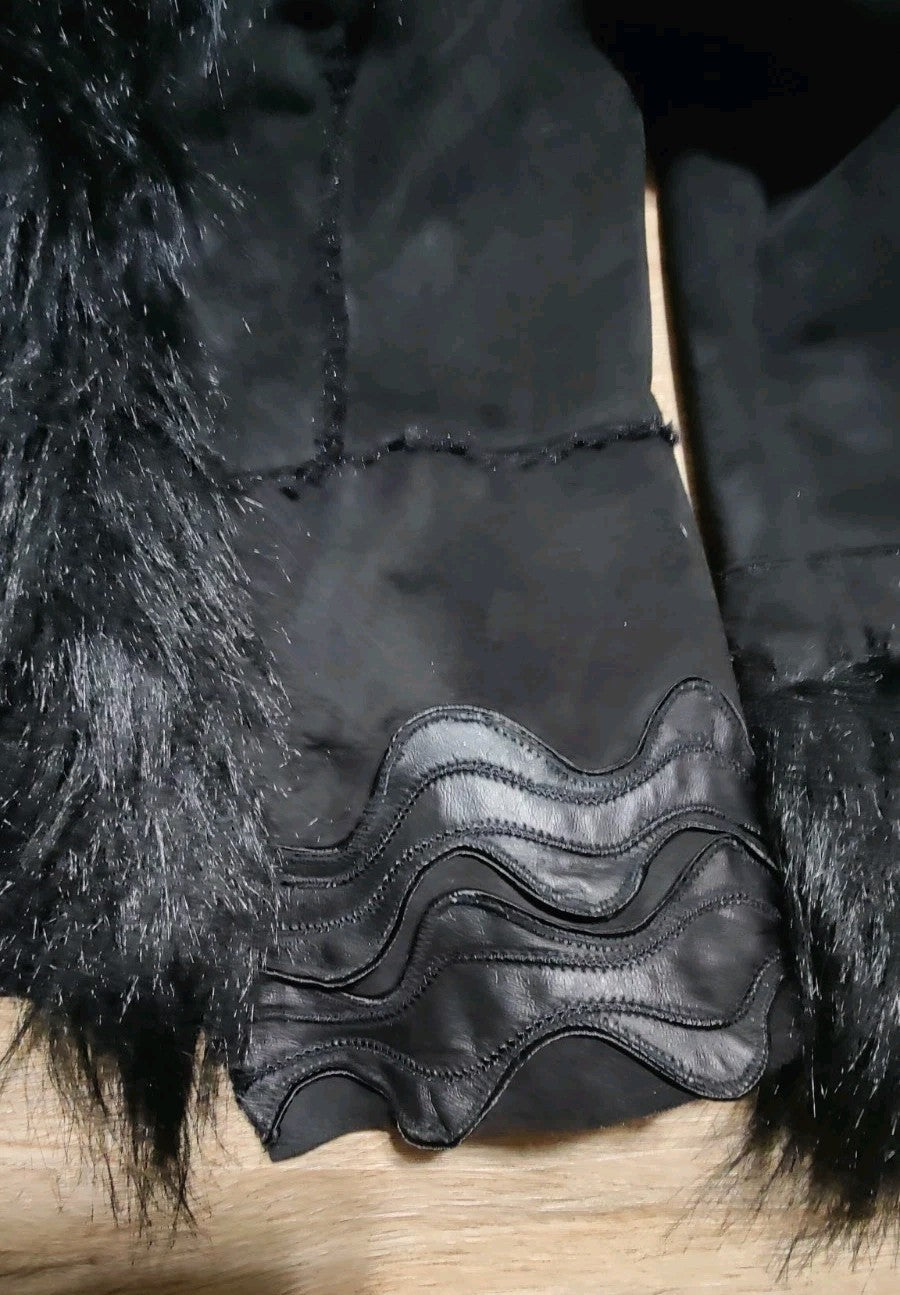 Caché Black Faux Fur Trim Leather Jacket Medium