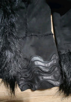 Caché Black Faux Fur Trim Leather Jacket Medium