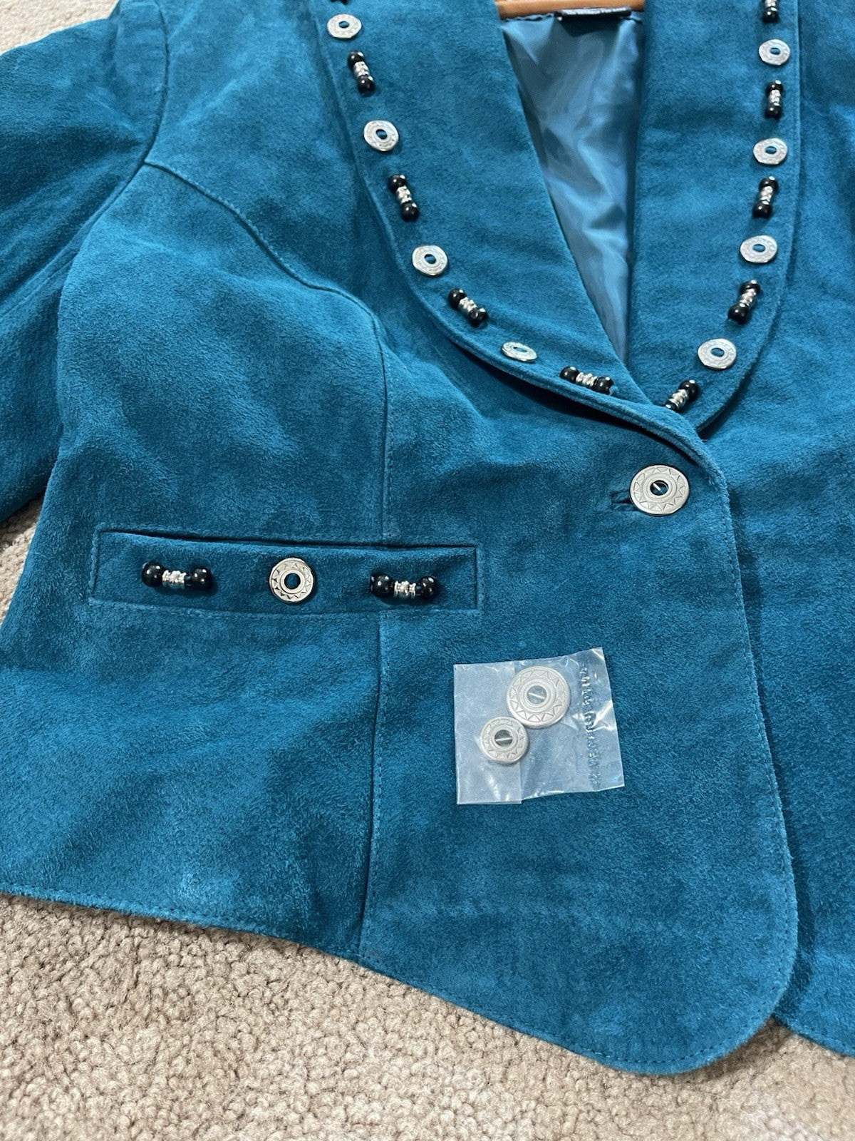 Cripple Creek Suede Leather Jacket Fringed Studded Beaded Teal Women's Large