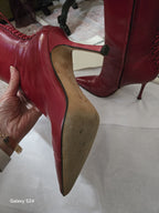 Red Leather MANOLO BLAHNIK LACE UP BOOTS SIZE 39 Perfect Condition