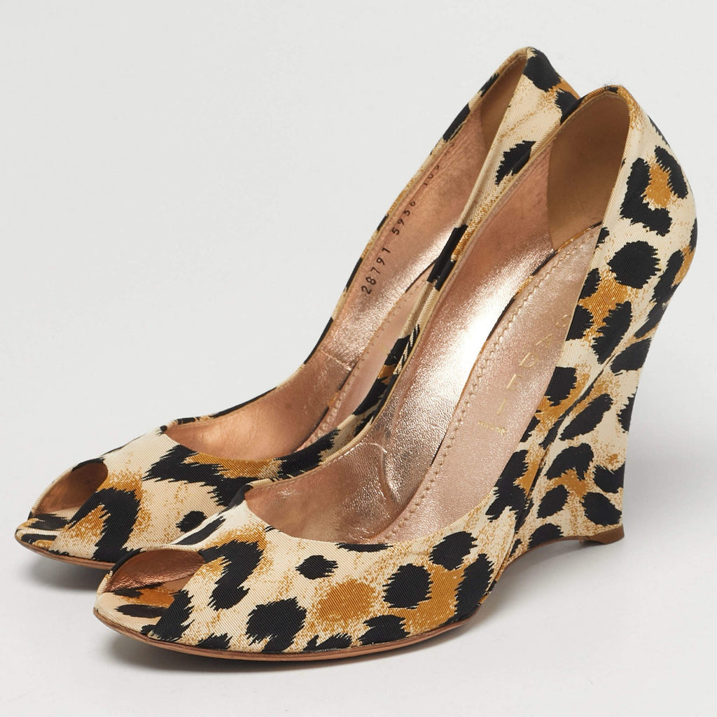 Casadei Tricolor Canvas Wedge Peep Toe Pumps - EU 40 / US 10 / UK 7