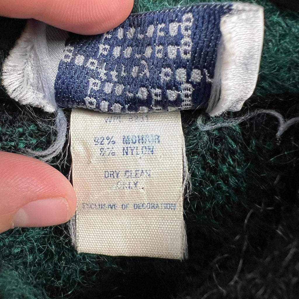 VTG Geoffrey Been Mohair Collar Long Sweater Womens 21x40" L Green Black Striped