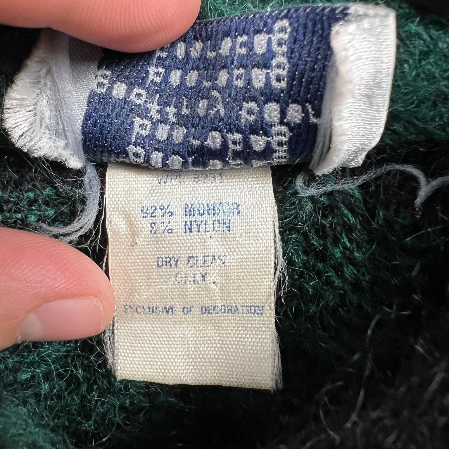 VTG Geoffrey Been Mohair Collar Long Sweater Womens 21x40" L Green Black Striped