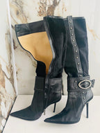 Gianmarco Lorenzi Women Boots  High Heels Black leather Italian Boots Size 38