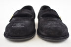 Chanel 25B Black Suede Shearling Fur Mary Jane Moccasin Ballet Loafer Flat 38